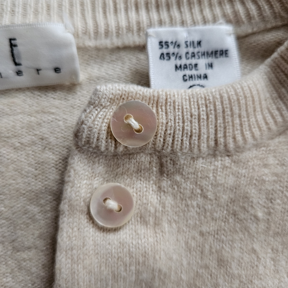 TSE Beige Crewneck Button-Front Cashmere Cardigan - Picture 6 of 8